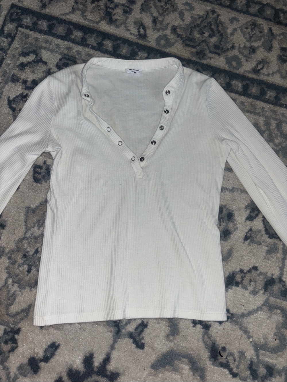 Cotton On White Ribbed Snap Henley Long Sleeve Top